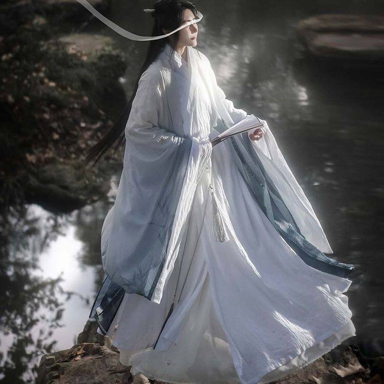 雅司改良明道袍男女同款大袖衫披风雪竹春夏渐变仙气汉服女中国风
