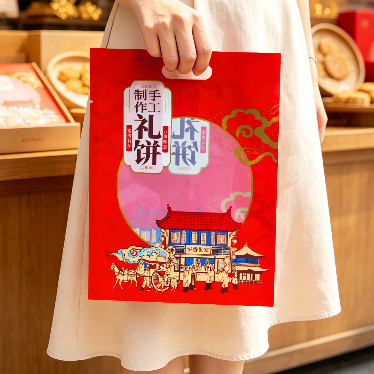 中秋月饼牛皮纸手提自封袋