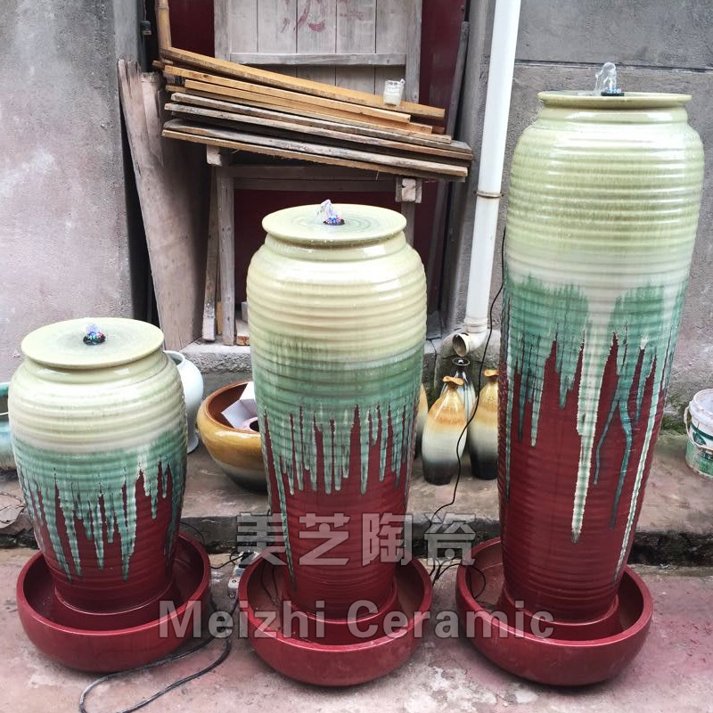 花园喷水大花瓶加湿器冒水缸循环流水花盆摆件涌泉水景缸造景陶罐