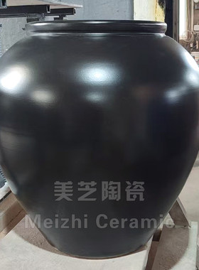 酒店超大型落地花瓶黑色瓦罐黑陶罐流水缸陶瓷花盆插花器陶缸摆件