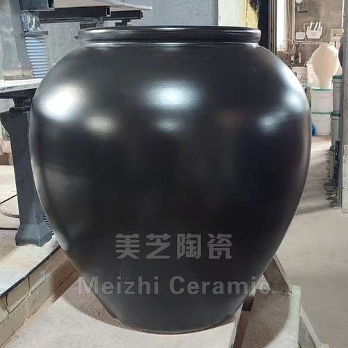 酒店超大型落地花瓶黑色瓦罐黑陶罐流水缸陶瓷花盆插花器陶缸摆件