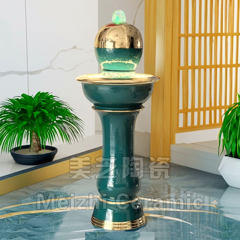 玄关客厅落地花瓶喷泉陶罐流水缸高端陶瓷流水加湿器开业乔迁礼品
