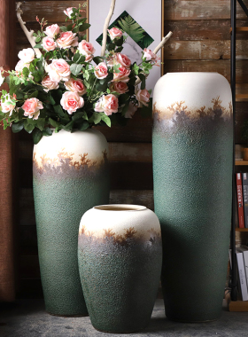 美式乡村花盆干枝陶缸花插花罐售楼部陶瓷落地大花瓶景观陶罐摆件