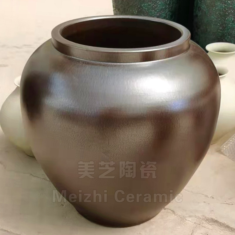 棕色大缸土陶罐定制落地花瓶插花器大陶瓷罐中式庭院花盆仿古陶缸