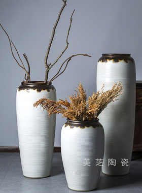 豪宅白色文艺瓷瓶花罐客厅插花陶缸落地大型花瓶三件套装饰品摆件