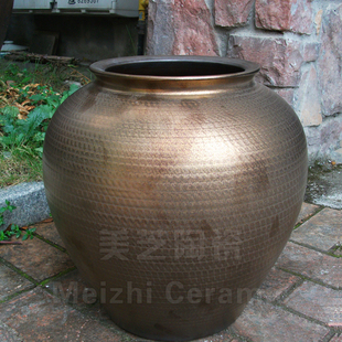 轻奢郁金色陶罐插花器摆件大号种花盆落地大花瓶流水景观坛子陶缸