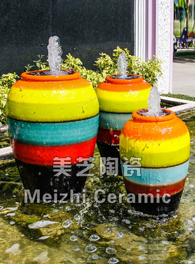 定做溢水花盆鱼池流水陶罐涌泉坛子庭院水景花瓶喷泉水缸喷水罐子