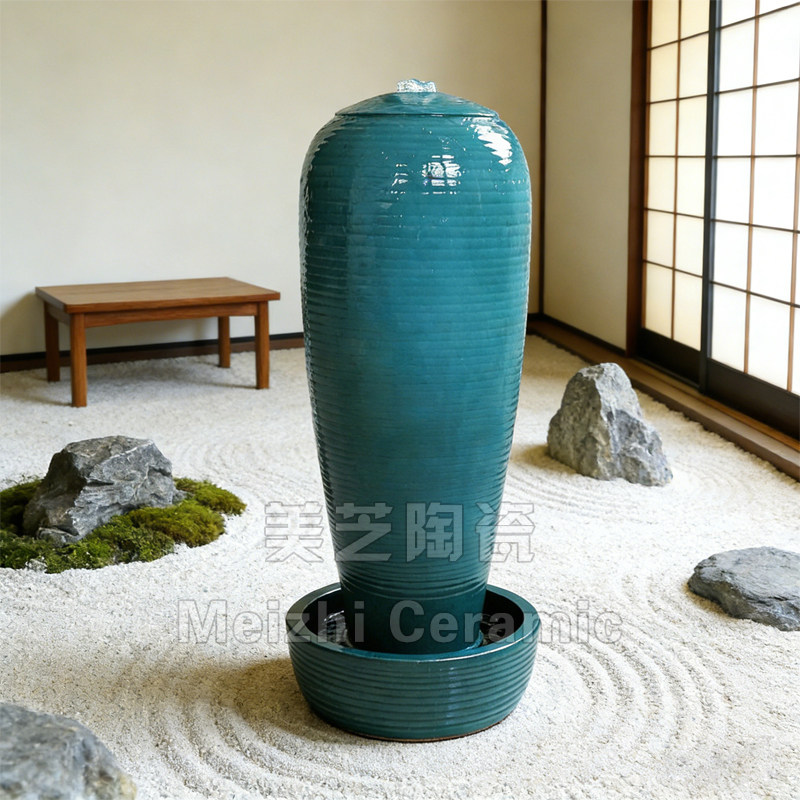 别墅客厅陶瓷流水生财摆件循环水缸喷泉花瓶加湿器水系景观流水罐