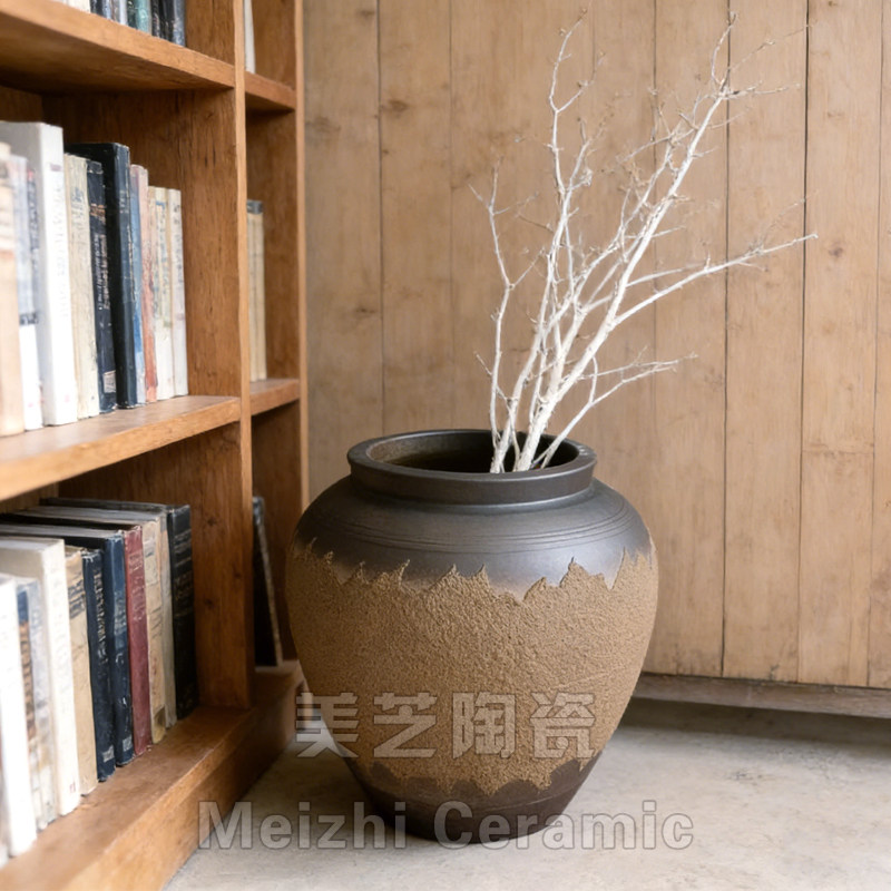 景观摆件禅意干支陶罐工艺品复古粗陶土做旧陶瓷花瓶落地大号花盆,家居饰品,花瓶,淘宝优惠券,粉丝福利购,淘宝优惠卷