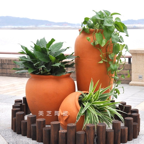 园林景观小品户外绿化装饰红陶花盆欧式红陶罐组合粗陶土花瓶花坛