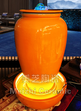 客厅玄关水系花瓶式加湿器轻奢流水摆件水晶球带灯涌泉陶罐喷泉缸