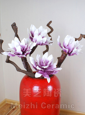 过江龙藤条木棉花竹竿花瓶复古装饰大枝花艺仿真梧桐花束干枝陶罐