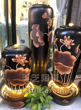 室内水系摆件复古流水器落地涌泉水景陶罐流水生财喷泉花瓶加湿器