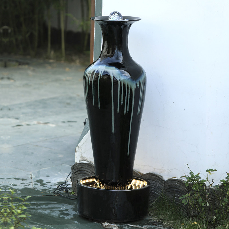 客厅陶瓷流水喷泉花瓶加湿器欧式水景乔迁新居观音瓶流水生财摆件