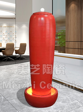 客厅红色流水生财摆件循环水景缸