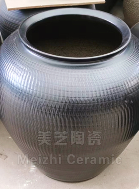 黑色大花瓶插花摆件水景户外庭院流水陶罐喷泉水缸桌面花器粗陶盆