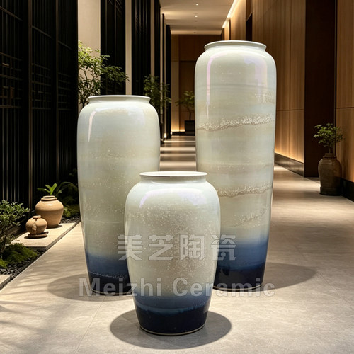 酒店大堂插花器陶瓷落地花瓶水培白色做旧粗陶罐陶土花盆大号瓷缸