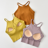 纯棉带胸垫吊带女夏个性 挂脖背心短款 露脐上衣防走光内衣内搭抹胸