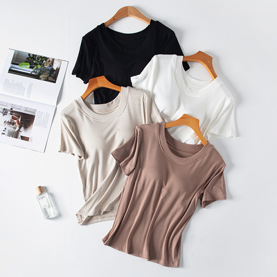 莫代尔短袖T恤女带胸垫睡衣