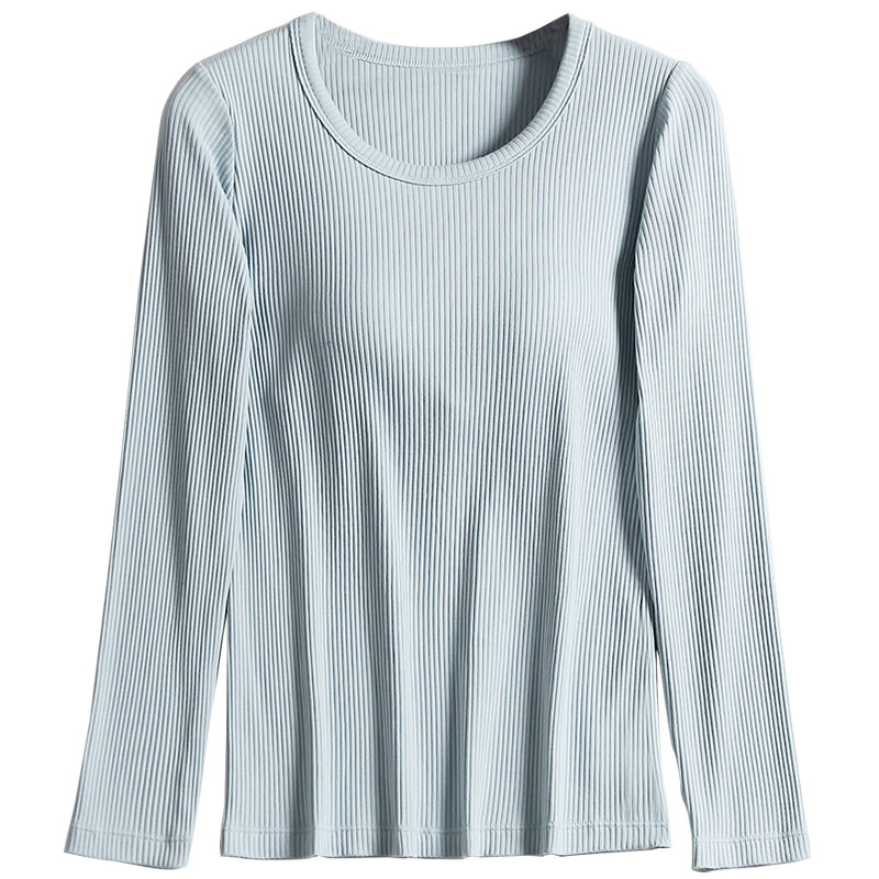 LONG-SLEEVED T-SHIRT CHEST PAD WOMENS AUTUMN AND WINTER BRA-FREE BRA CUP INTEGRATED BASE LAYER PAJAMAS INNER TOP AUTUMN COAT AND OUTER WEAR