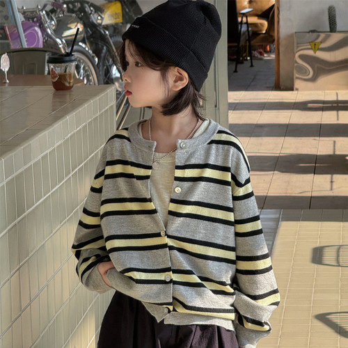 男女童春秋款韩版撞色条纹针织衫