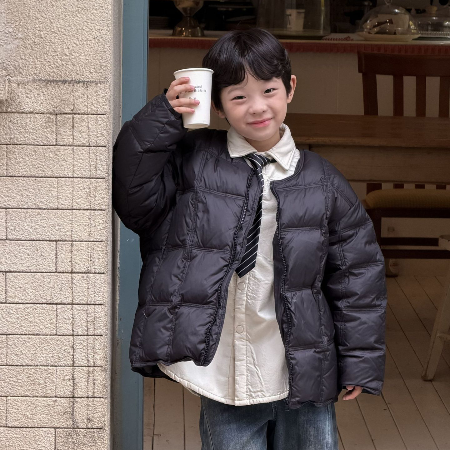 男童羽绒服儿童冬季加厚豆腐块圆领鸭绒外套男孩保暖百搭羽绒衣潮