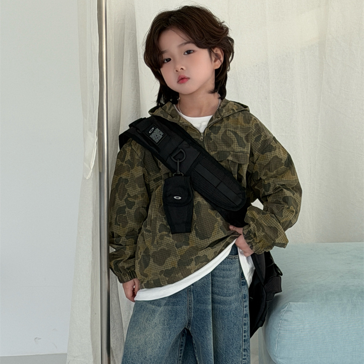 儿童外套春季新款男童休闲防风连帽上衣潮宝宝韩版百搭迷彩冲锋衣