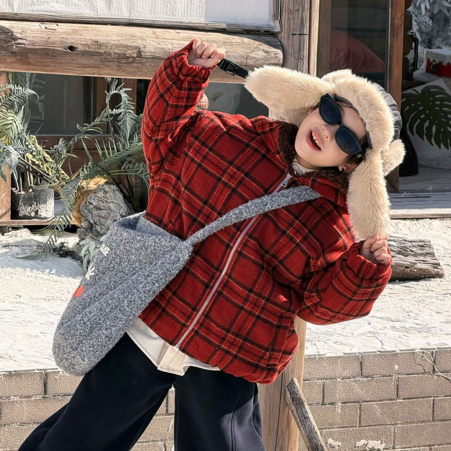 男童棉服儿童冬季韩版加厚夹棉红格子棉衣男孩保暖百搭大毛领棉袄