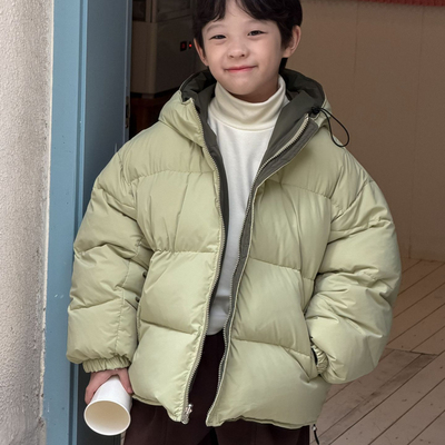 男童加厚保暖两面穿连帽羽绒服冬