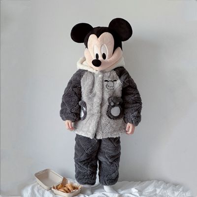 男童夹棉加绒可爱卡通家居套装冬