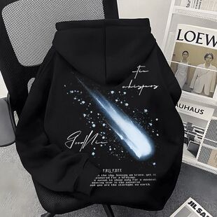 新款中大童加绒连帽卫衣秋冬款日系流星印花休闲男女童装卫衣