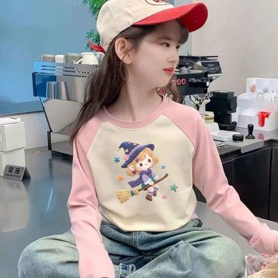 双面德绒儿童女童打底衫插肩撞色长袖秋冬圆领套头保暖内搭上衣潮