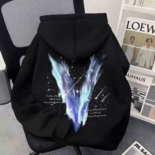 美式流星大V印花连帽卫衣男女童2025秋冬新款宽松中大童学生外套