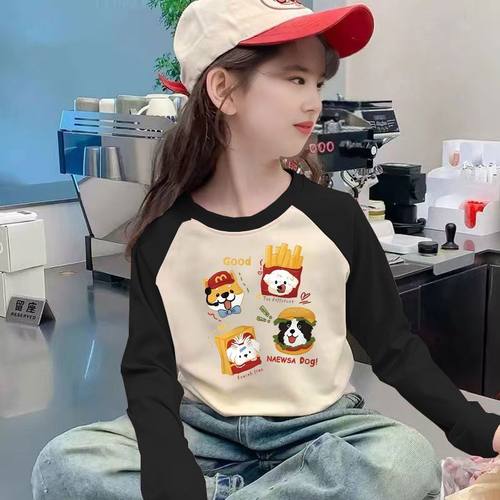 儿童女童打底衫插肩撞色长袖