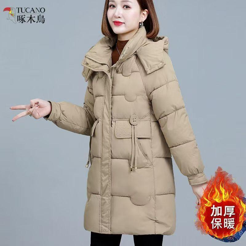 啄木鸟中长款羽绒棉袄女士外套宽松大码棉服冬季新款加厚显瘦棉衣