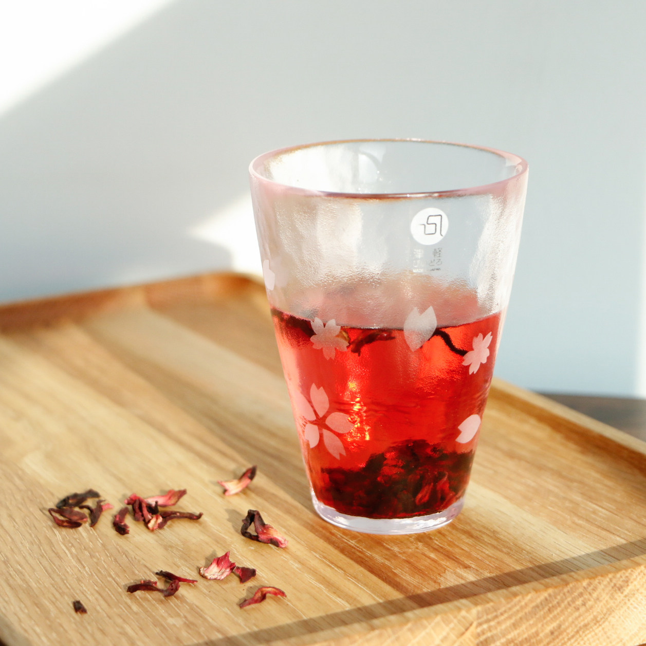 日本进口石塚硝子花纪行粉色樱花玻璃水杯茶杯津轻水晶玻璃