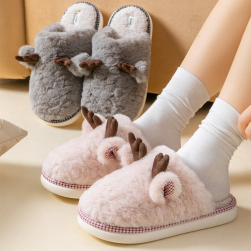 2025冬新款加绒加厚保暖棉拖鞋情侣可爱小鹿居家毛绒拖鞋防滑MX13