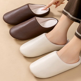 高级感防水皮拖鞋加绒男女秋冬急新款室内家居防滑棉拖鞋舒适MT32