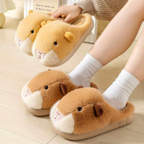 2025冬新款加绒保暖棉拖鞋女孩可爱仓鼠室内防滑加厚毛绒拖鞋MX14