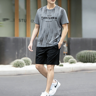 渐变加肥加9XL大码 夏季 套装 冰丝男t恤短袖 健身运动服 胖子速干短裤