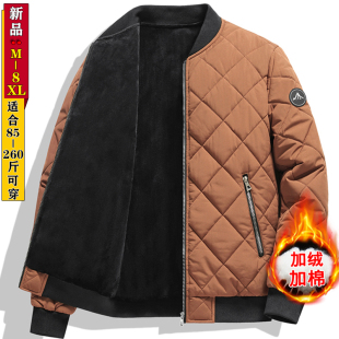 潮牌冬装棉服男棒球领夹克加绒加棉外套青年休闲帅气保暖胖子棉衣
