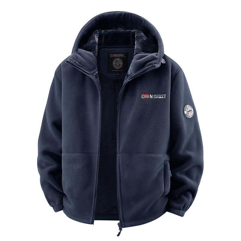 潮牌重磅双面摇粒绒外套男装秋冬款夹克加绒拉链开衫保暖连帽卫衣