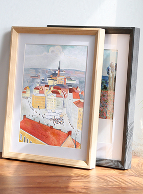 实木大画框挂墙8开4kA3拼图海报相框装裱a4定制书法空框素描框架