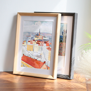 实木大画框挂墙8开4kA3拼图海报相框装 裱a4定制书法空框素描框架