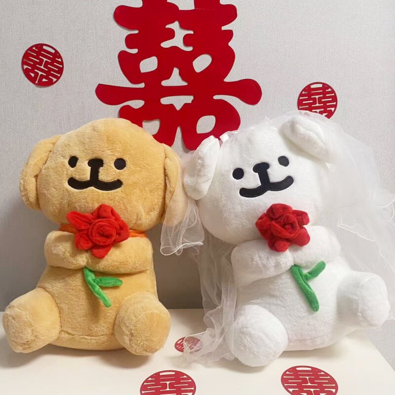 可爱线条小狗玩偶毛绒玩具公仔结婚压床布娃娃一对送新人新婚礼物