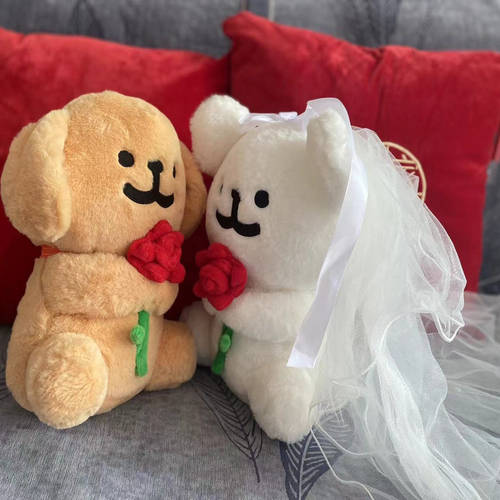 情侣款结婚线条小狗压床娃娃一对