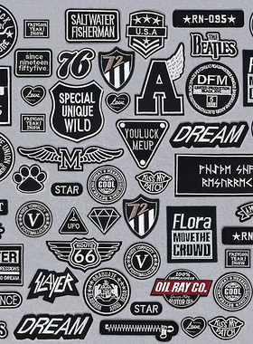 自粘黑色刺绣徽章布贴羽绒服衣服牛仔裤补丁贴修补破洞时尚装饰贴