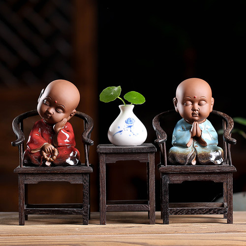 小和尚禅意中式风家居摆设博古架