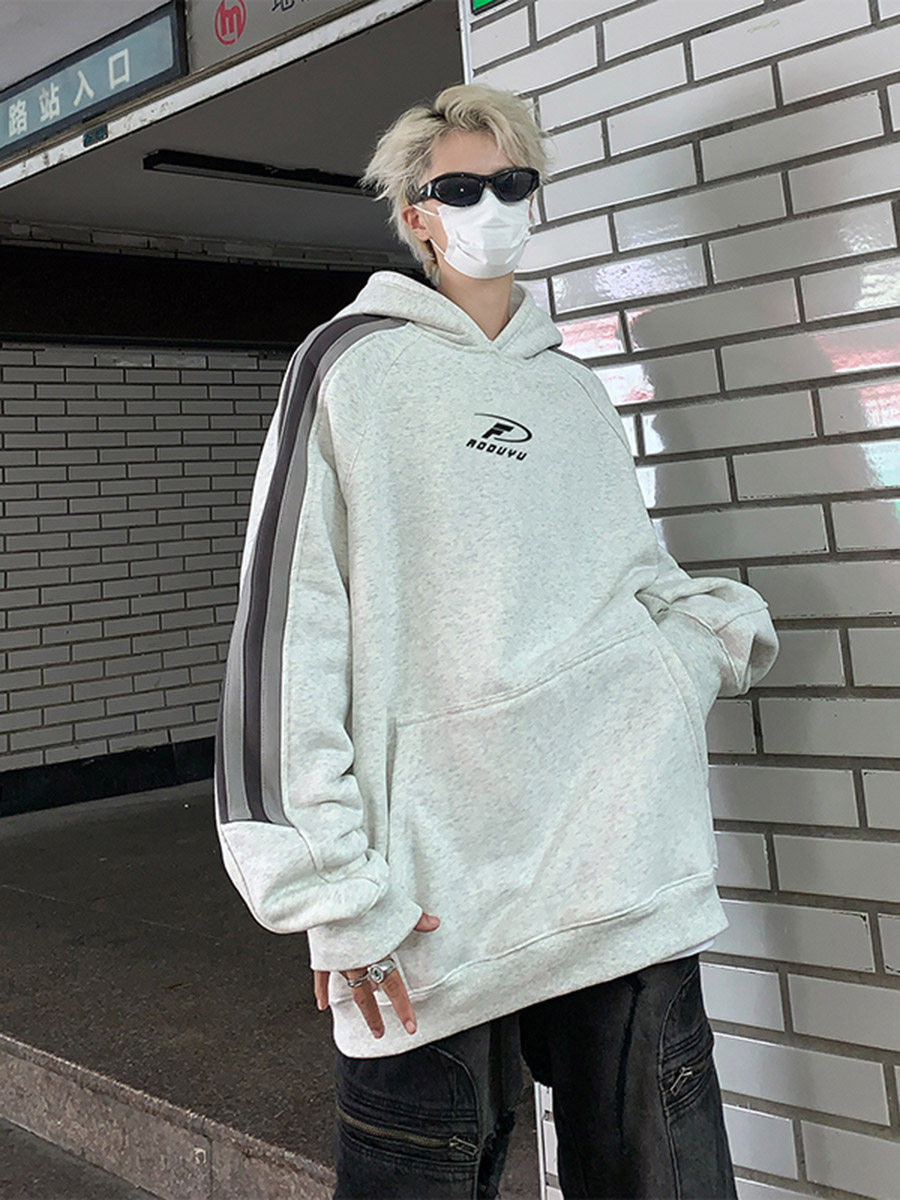 INS AMERICAN SPLICING 2024 봄 가을 후드 티셔츠 남성 루즈 힙합 하이 스트리트 힙합 오버 사이즈 자켓