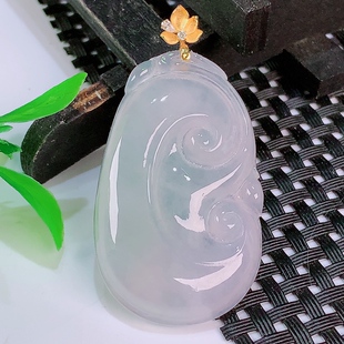 缅甸天然A货翡翠18k金镶嵌冰种起胶水润满色高端精品大如意玉吊坠